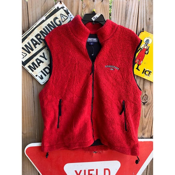 Structure Red and black vintage 90s embroidered fleece vest Size XL - Picture 1 of 6